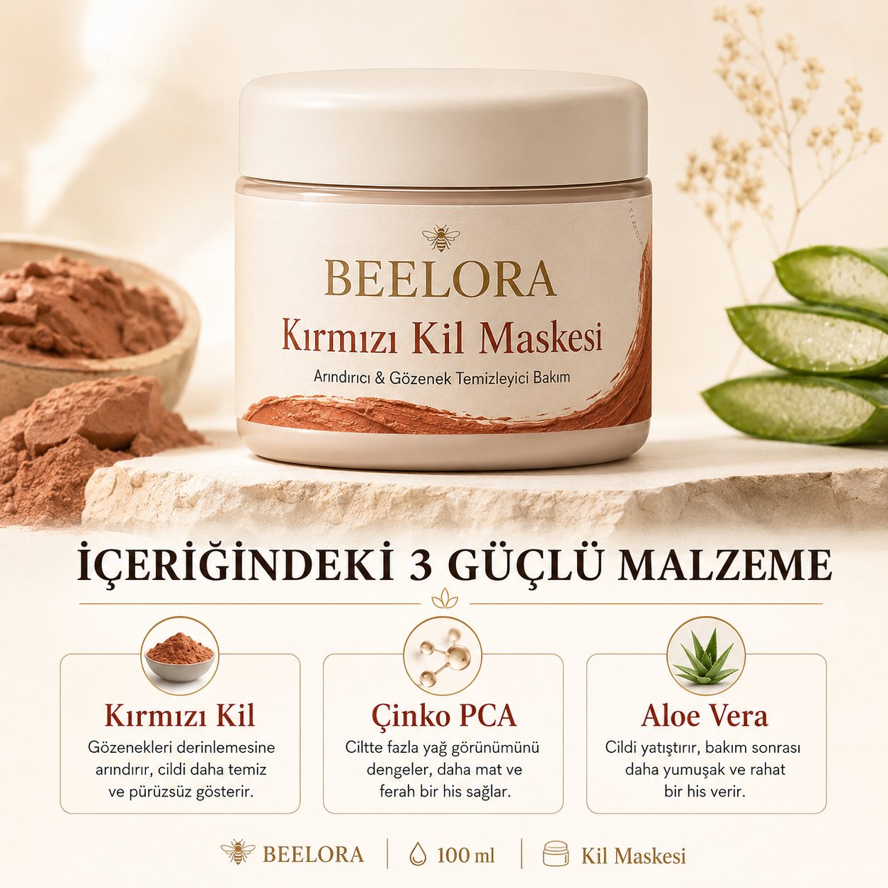 BeeLora Kırmızı Kil Maskesi